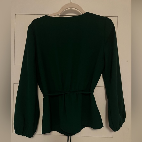 JCrew Emerald Green Tie Waist Long Sleeve Wrap Blouse - Picture 2 of 3